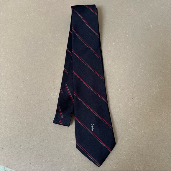 Vintage Yves Saint Laurent Blue and Red Silk Tie